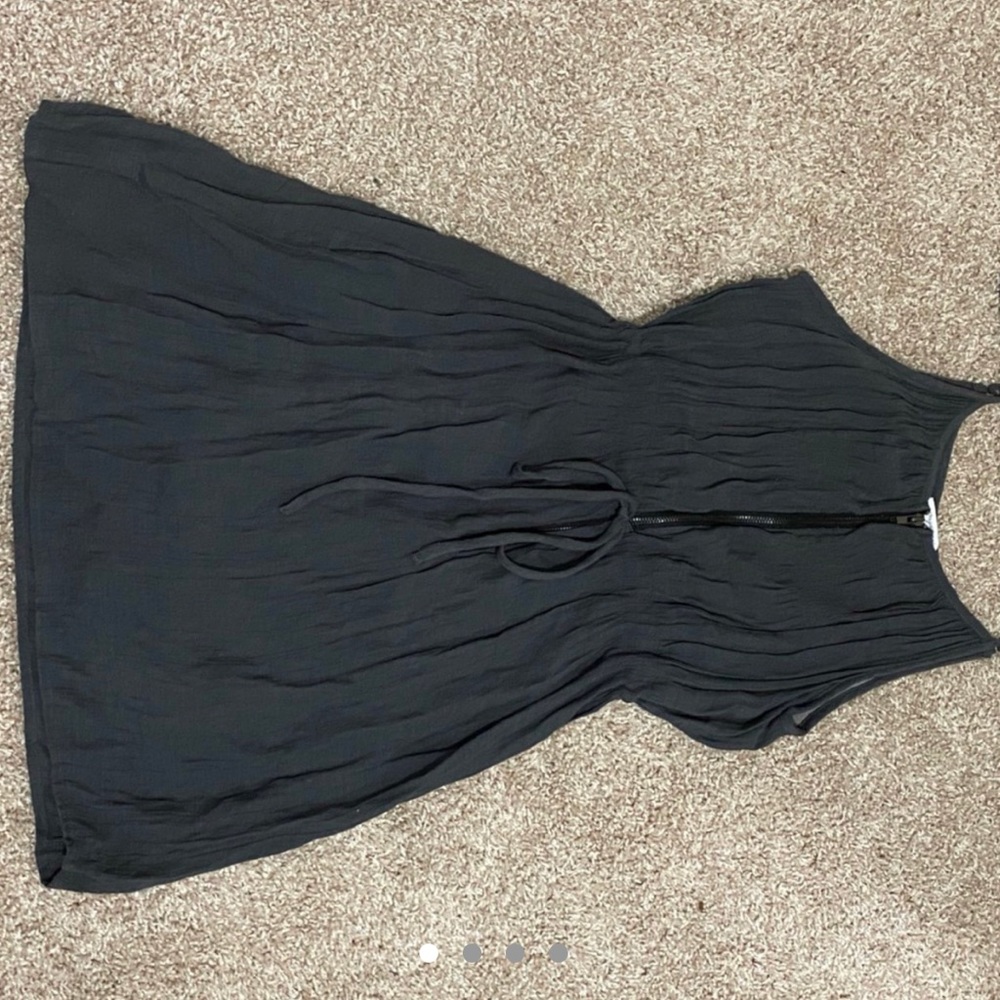 Gray zip front dress.